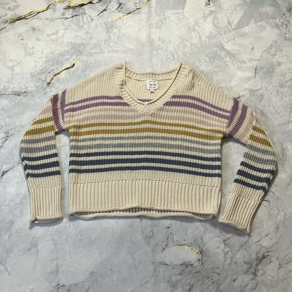Hippie Rose Sweater Womens Size XL White Colorful Striped Long‎ Sleeve